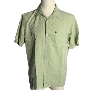 Quiksilver Button Up Camp Shirt S Green Checkered Short Sleeve Pocket Collar